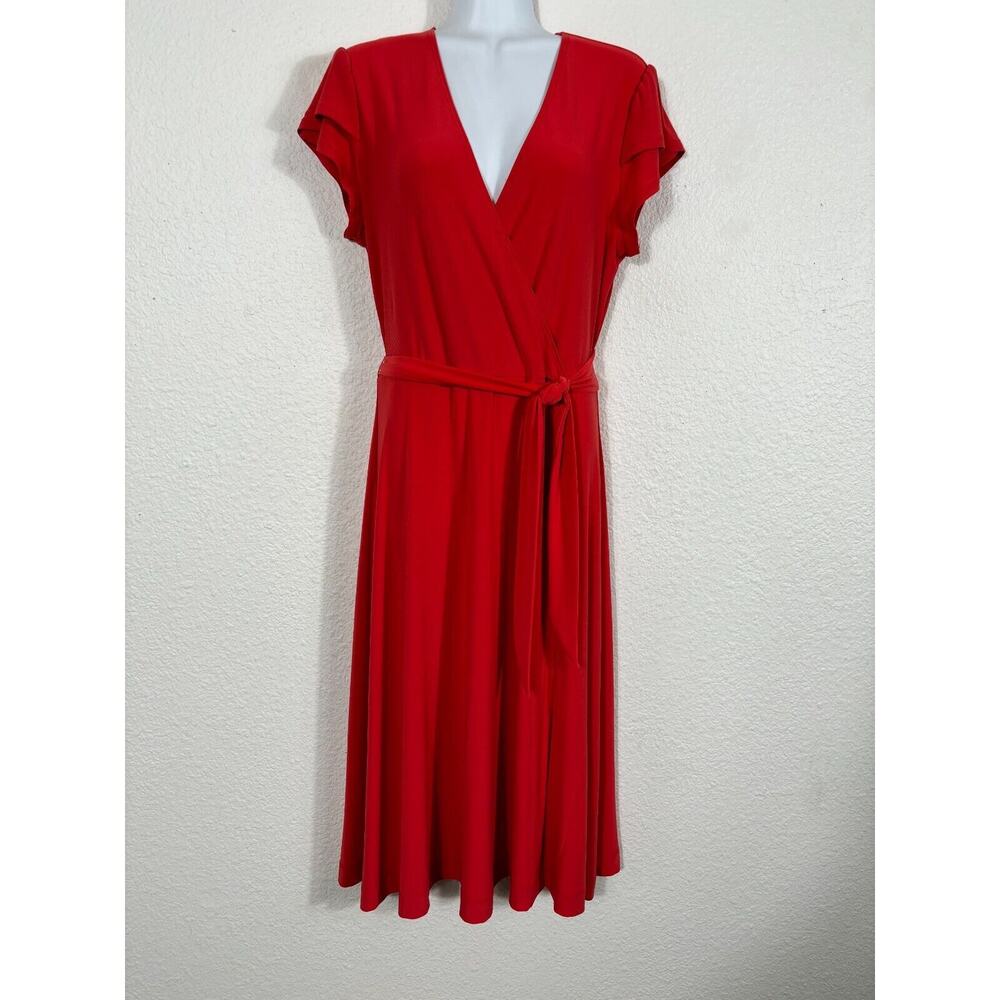 Joseph Ribkoff Dress Womens 10 Red ish Orange Solid Career Sheath